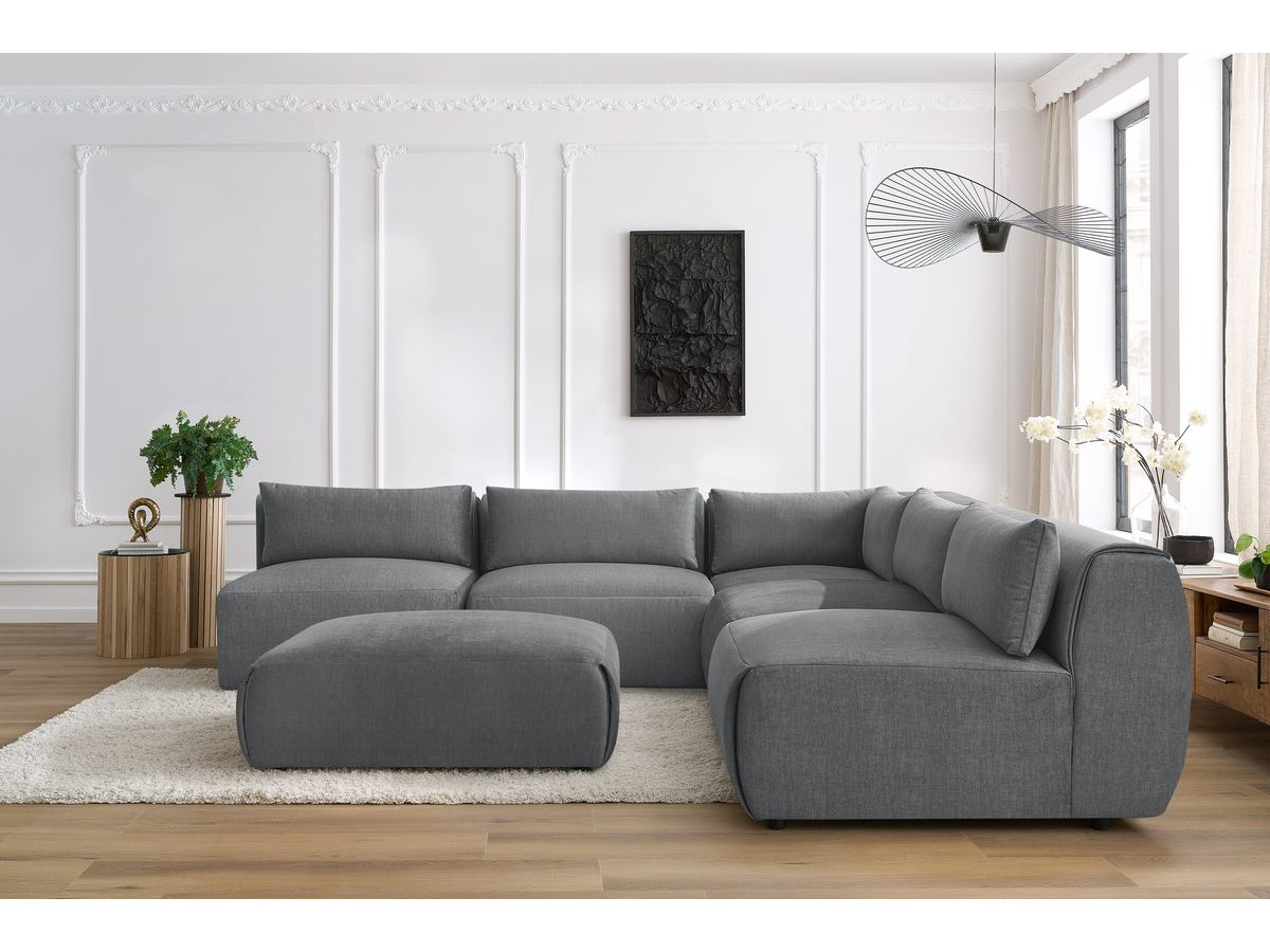 Bobochic Jeanne Ecksofa mit Pouf Samt Dunkelgrau
