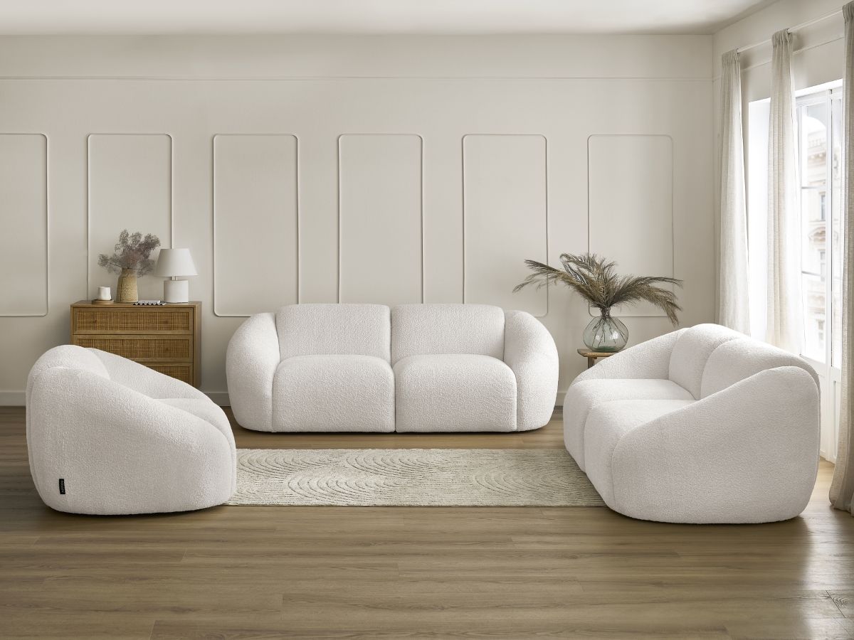 Bobochic Tina Sofa 6-Sitzer Bouclé-Stoff Weiß