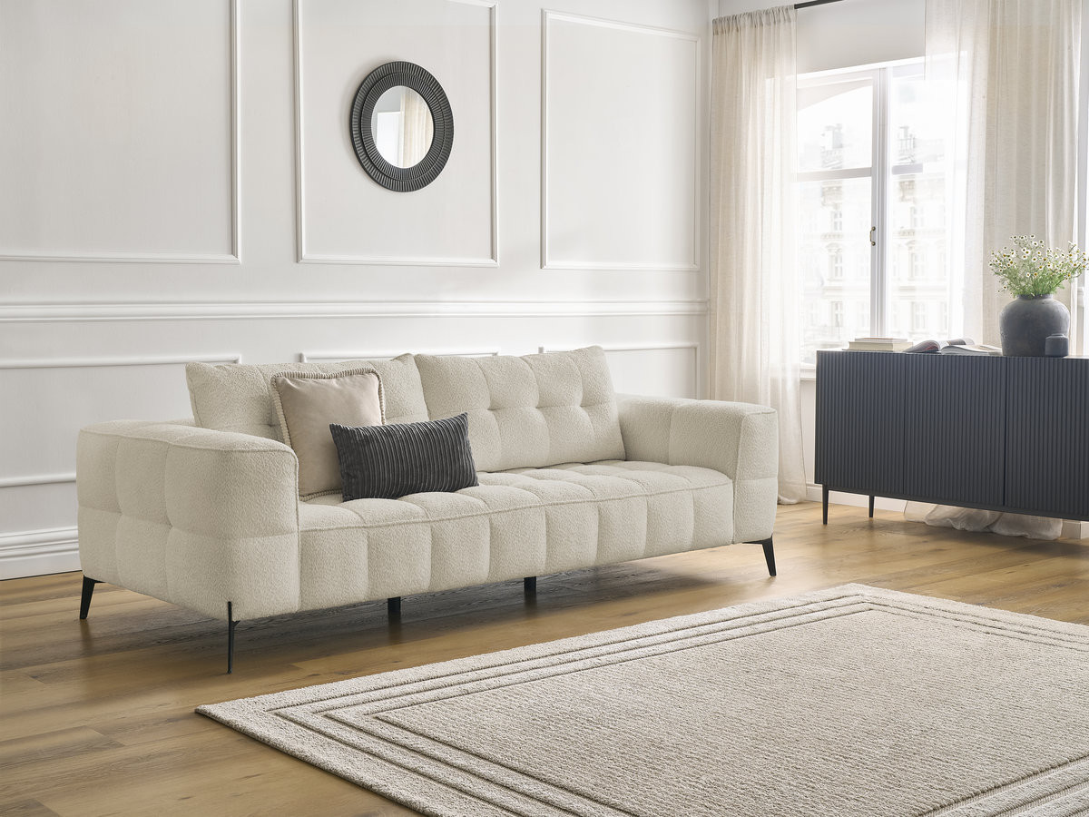 Bobochic Anis Sofa 3-Sitzer Bouclé-Stoff Beige
