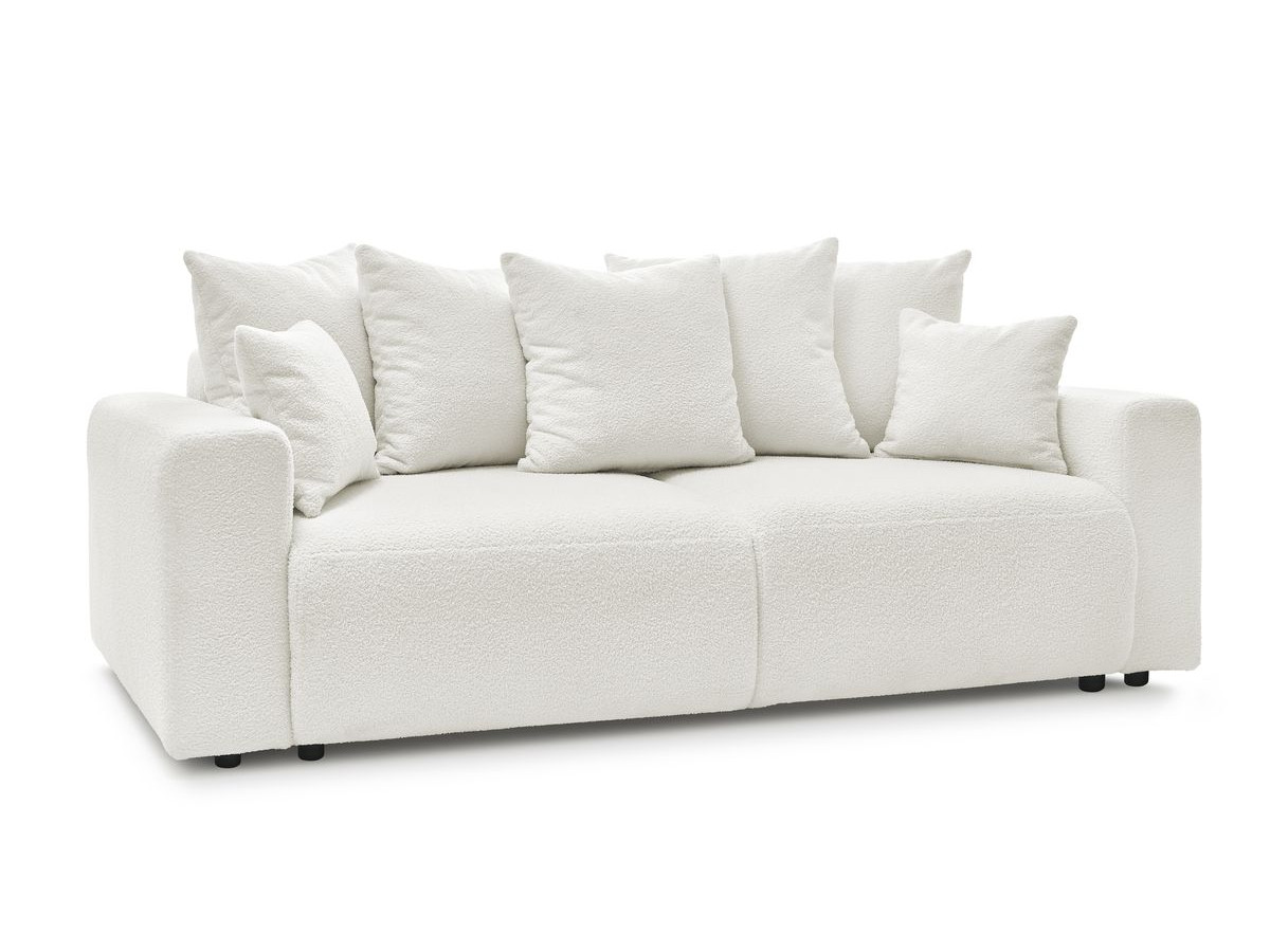 Bobochic Envy Schlafsofa 3-Sitzer mit Bettkasten und rundem Pouf Bouclé-Stoff Weiß