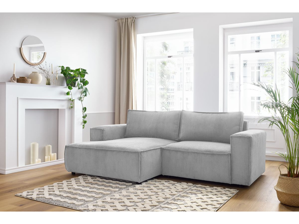 Bobochic Nihad Ecksofa Cordsamt Hellgrau Ecke links