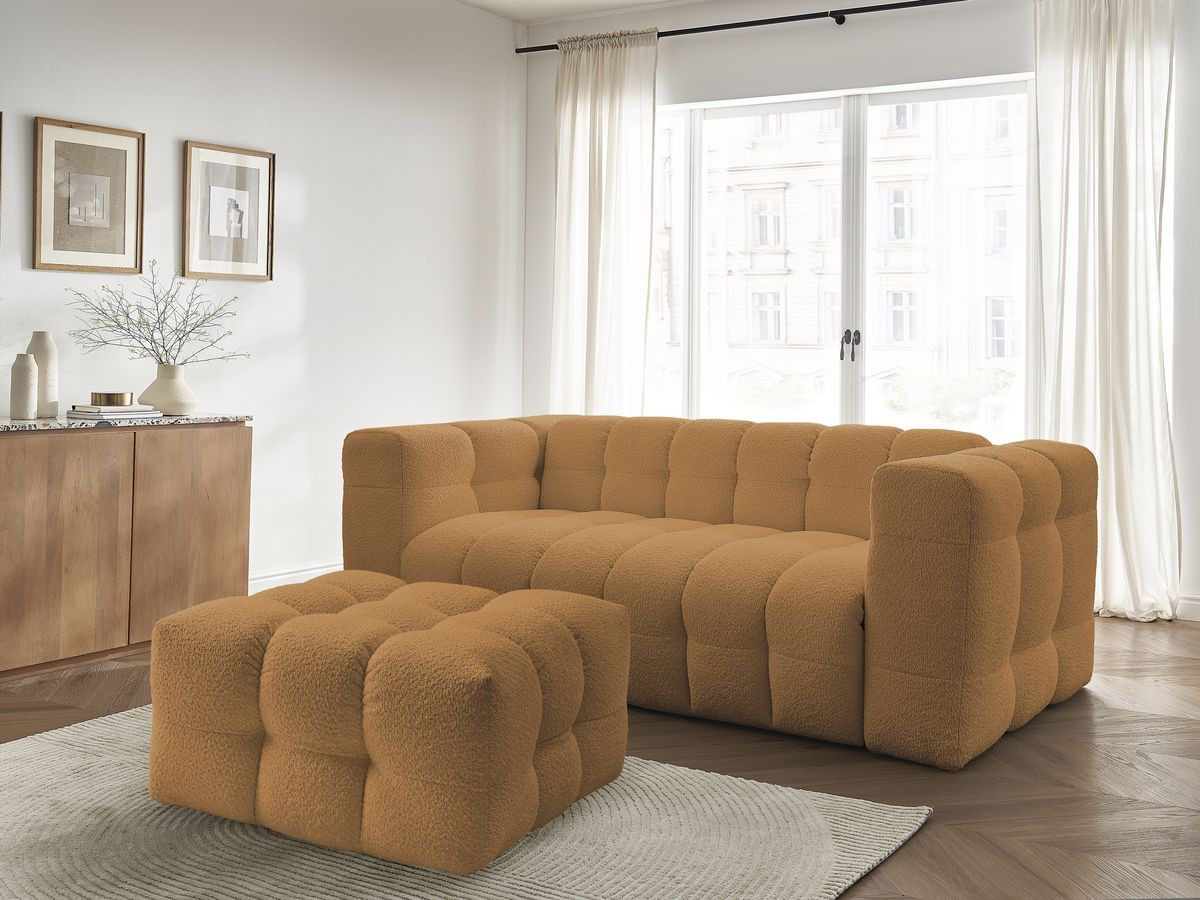Bobochic Cloud Schlafsofa 3-Sitzer mit Pouf Bouclé-Stoff Gelb