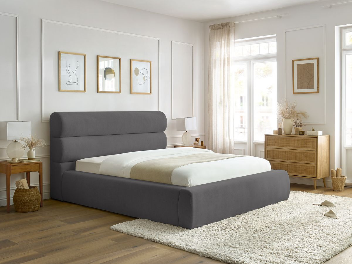 Bobochic Jagna Polsterbett mit Bettkasten Stoff Dunkelgrau, Liegefläche 140 × 190 cm