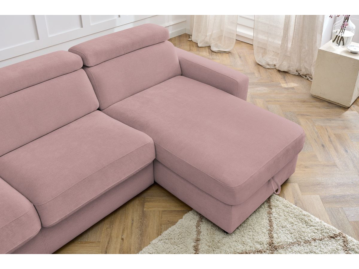 Bobochic Monaco Ecksofa mit Schlaffunktion und Bettkasten Stoff Rosa, Liegefläche 140 × 190 cm