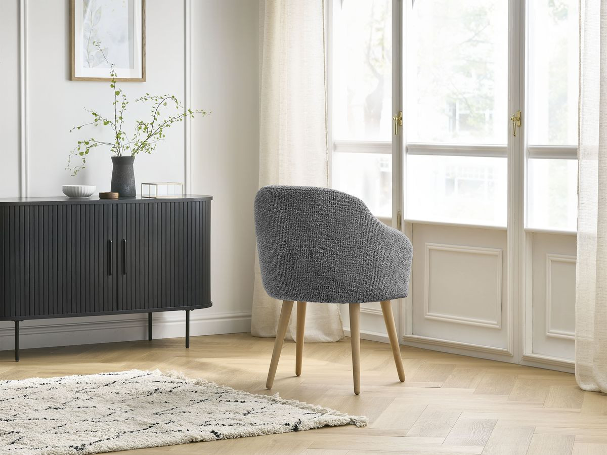 Bobochic Sophie Esszimmerstuhl mit skandinavischen Holzbeinen Melange-Stoff Dunkelgrau