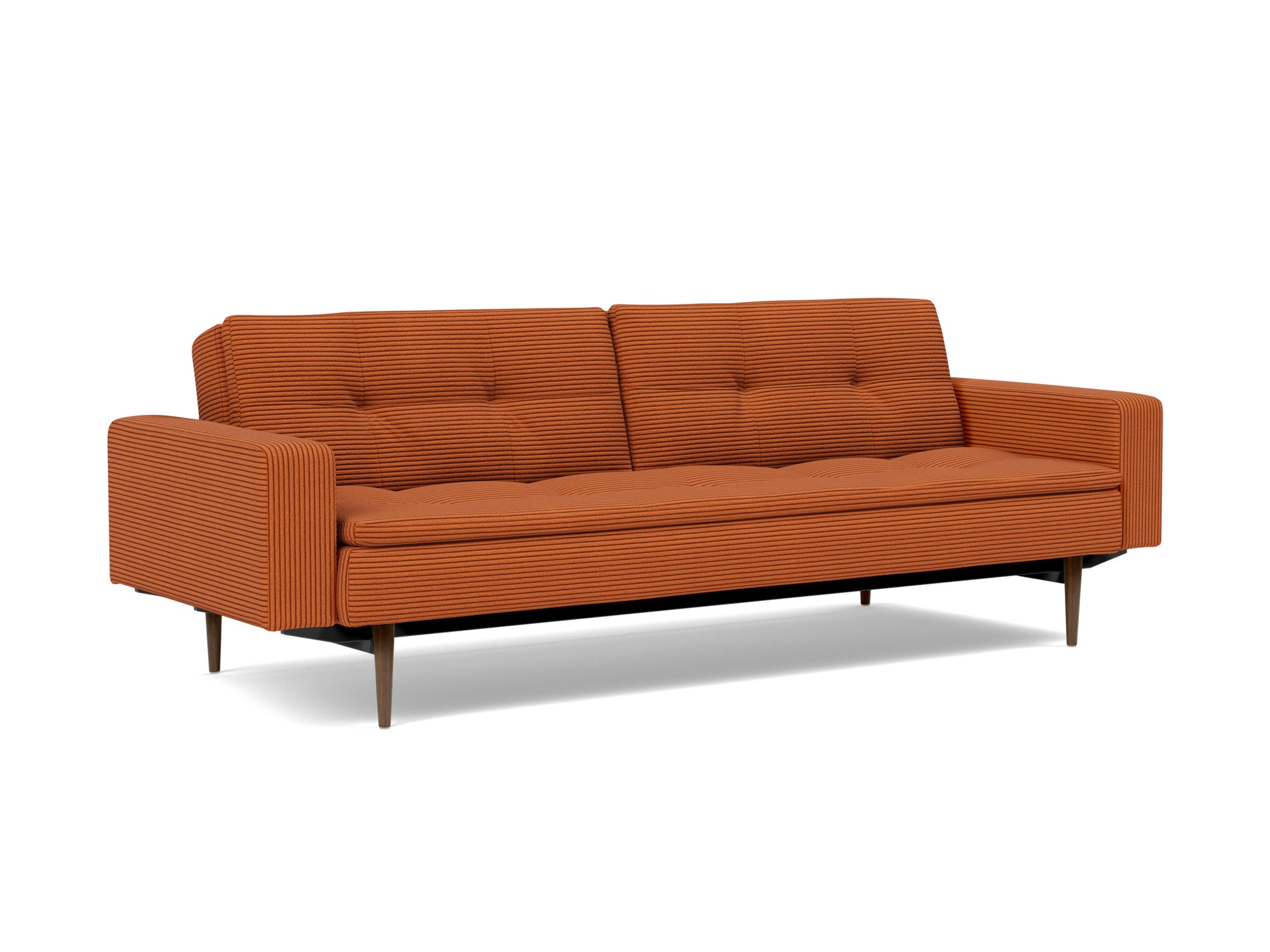 Schlafsofa Dublexo mit Armlehnen Kord Corduroy 595-Burnt-Orange Beine Styletto Eiche dunkel