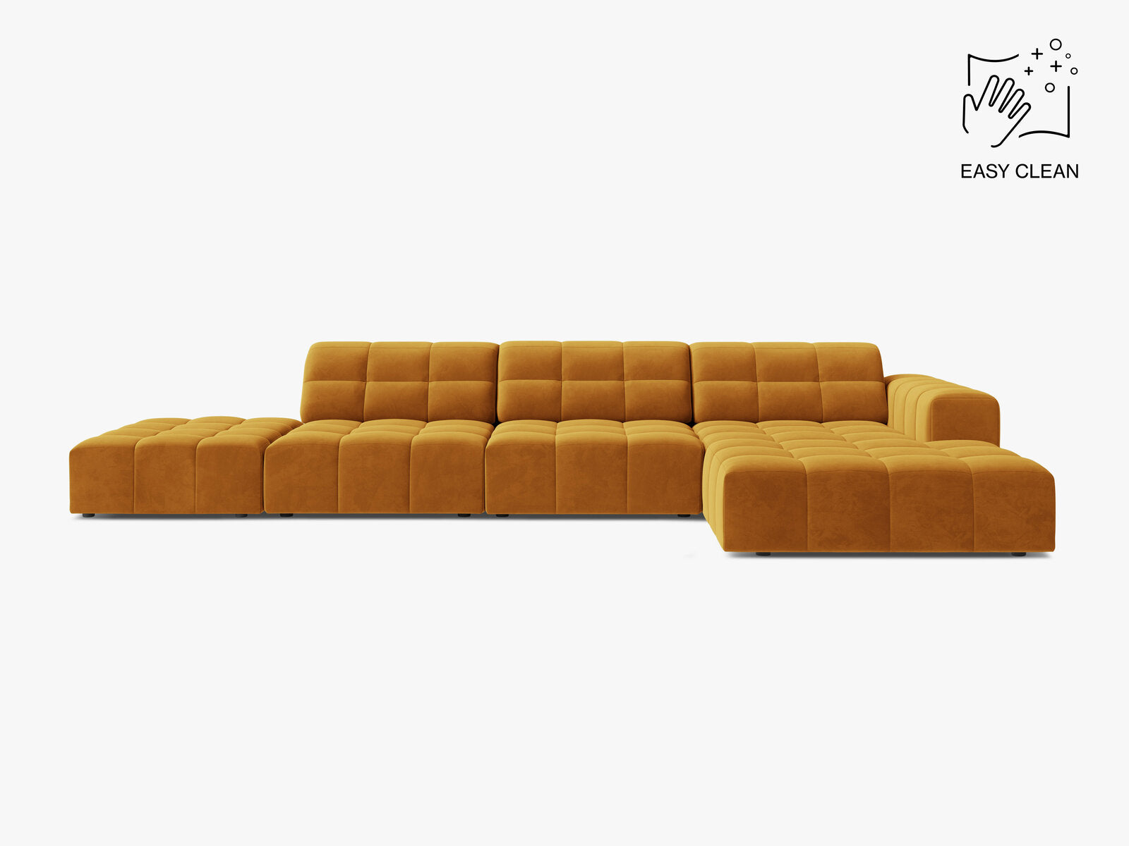 Micadoni Ecksofa Jennifer 5-Sitzer Samt Venus Gelb Rechts
