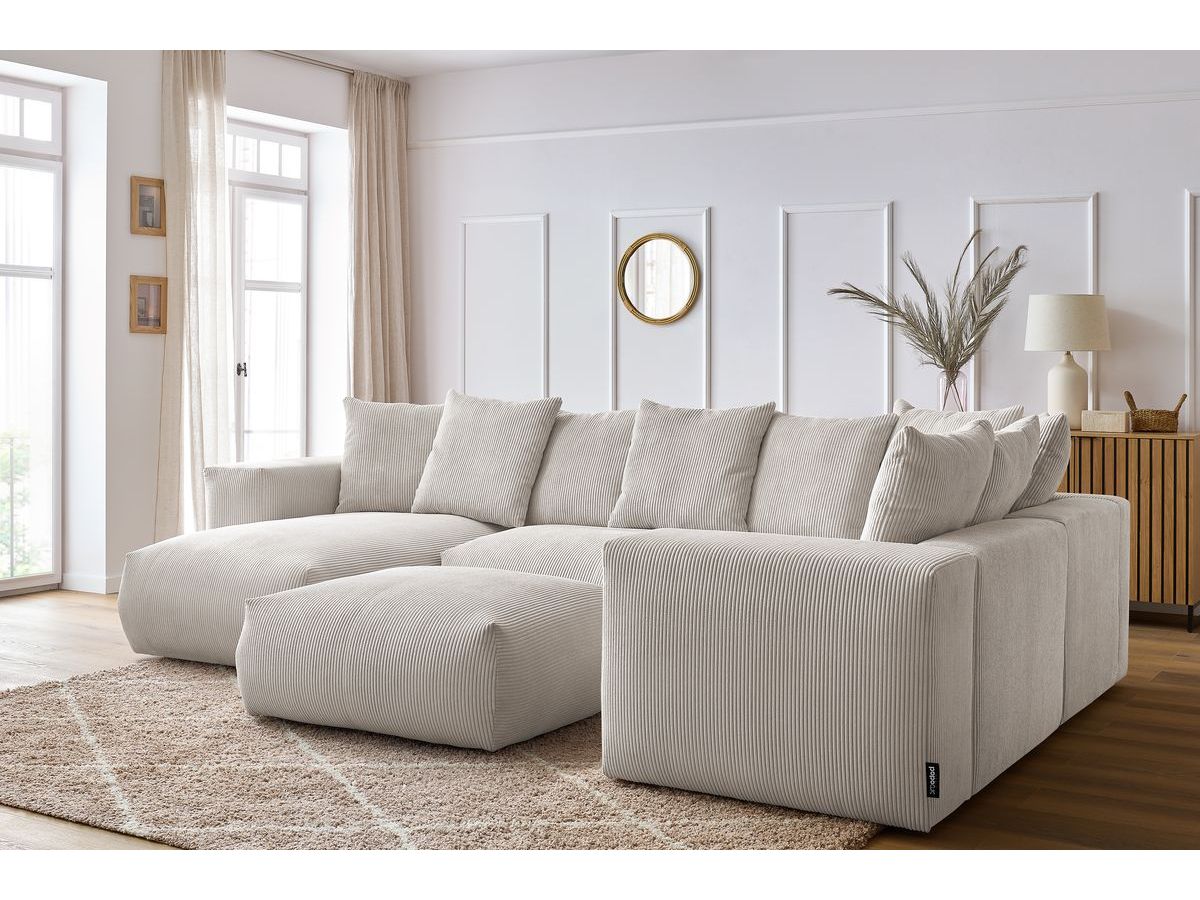 Bobochic Voltaire Wohnlandschaft mit Pouf 356 × 214 cm Cordsamt Beige Ecke links