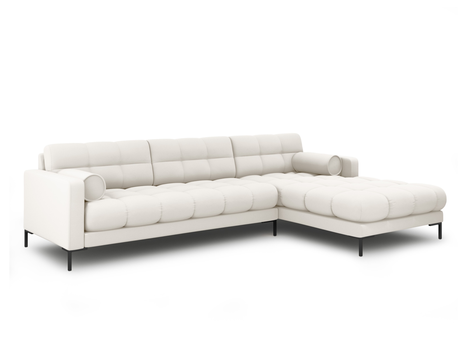 Cosmopolitan Design Ecksofa Bali 5-Sitzer Strukturierter Stoff Neve Helles Beige Rechts Beine Schwarzes Metall