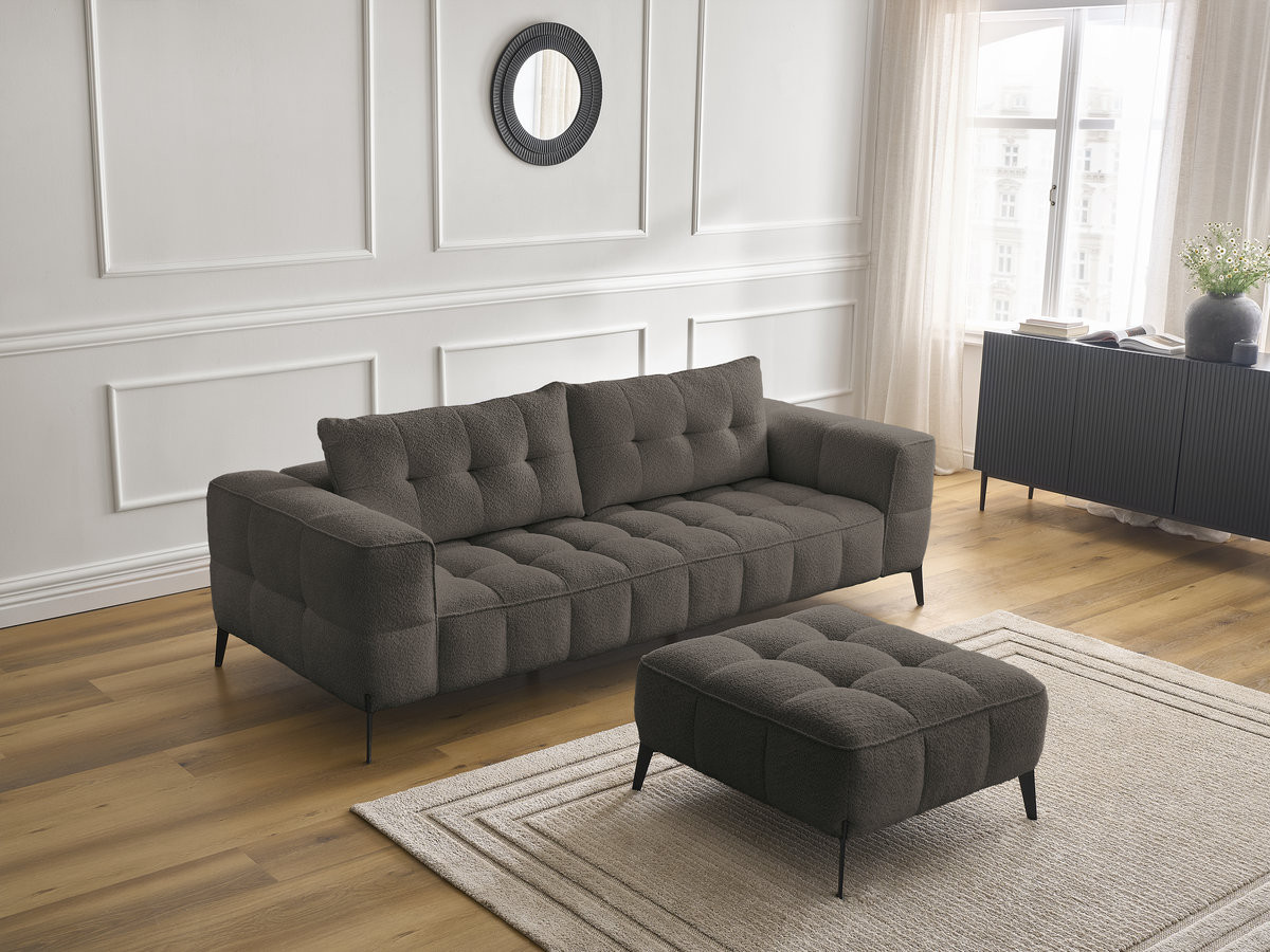 Bobochic Anis Sofa 3-Sitzer mit Pouf Bouclé-Stoff Braun