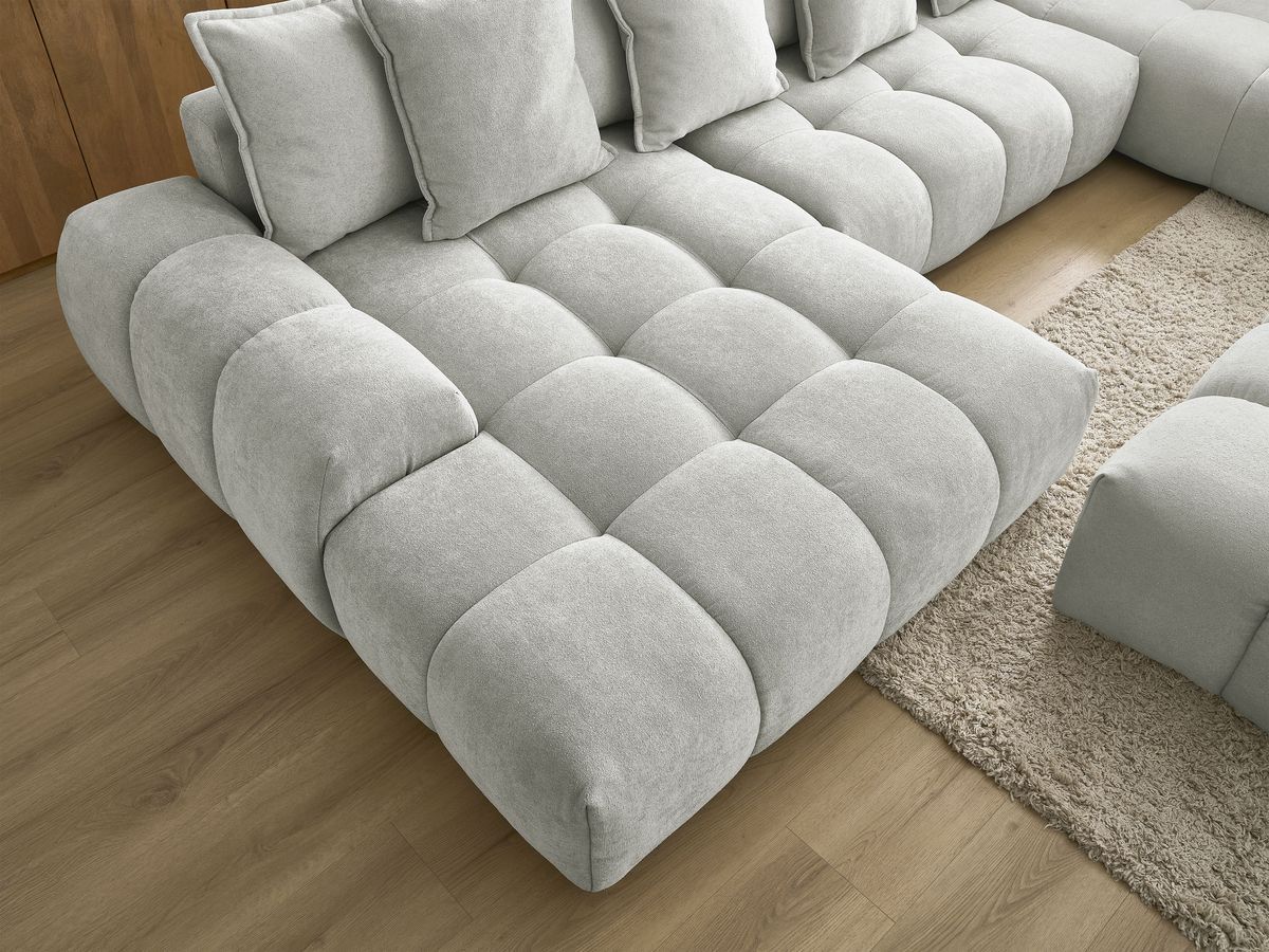 Bobochic Everest Wohnlandschaft mit Pouf, 14 Kissen Strukturstoff Hellgrau Ecke links