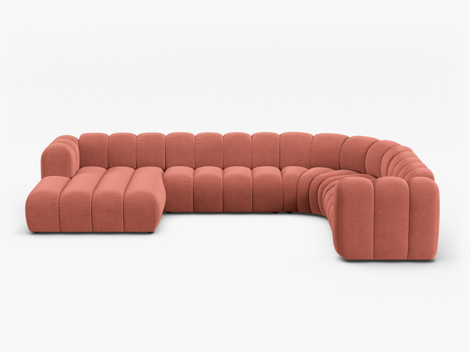 Micadoni Modulares Panorama Ecksofa Lupine 6-Sitzer Rechts Samt Salvador Koralle