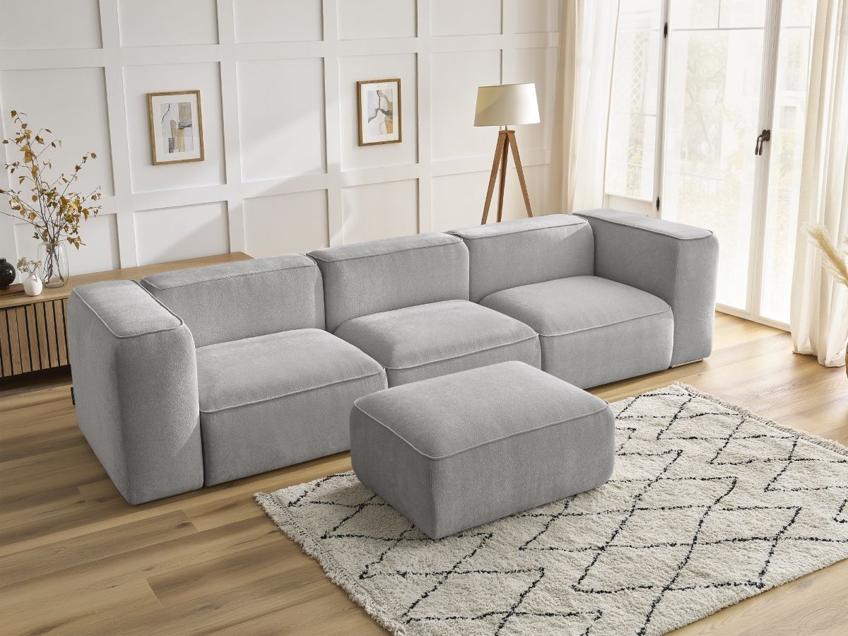 Bobochic Zephyr Sofa 4-Sitzer mit Pouf Strukturstoff Hellgrau