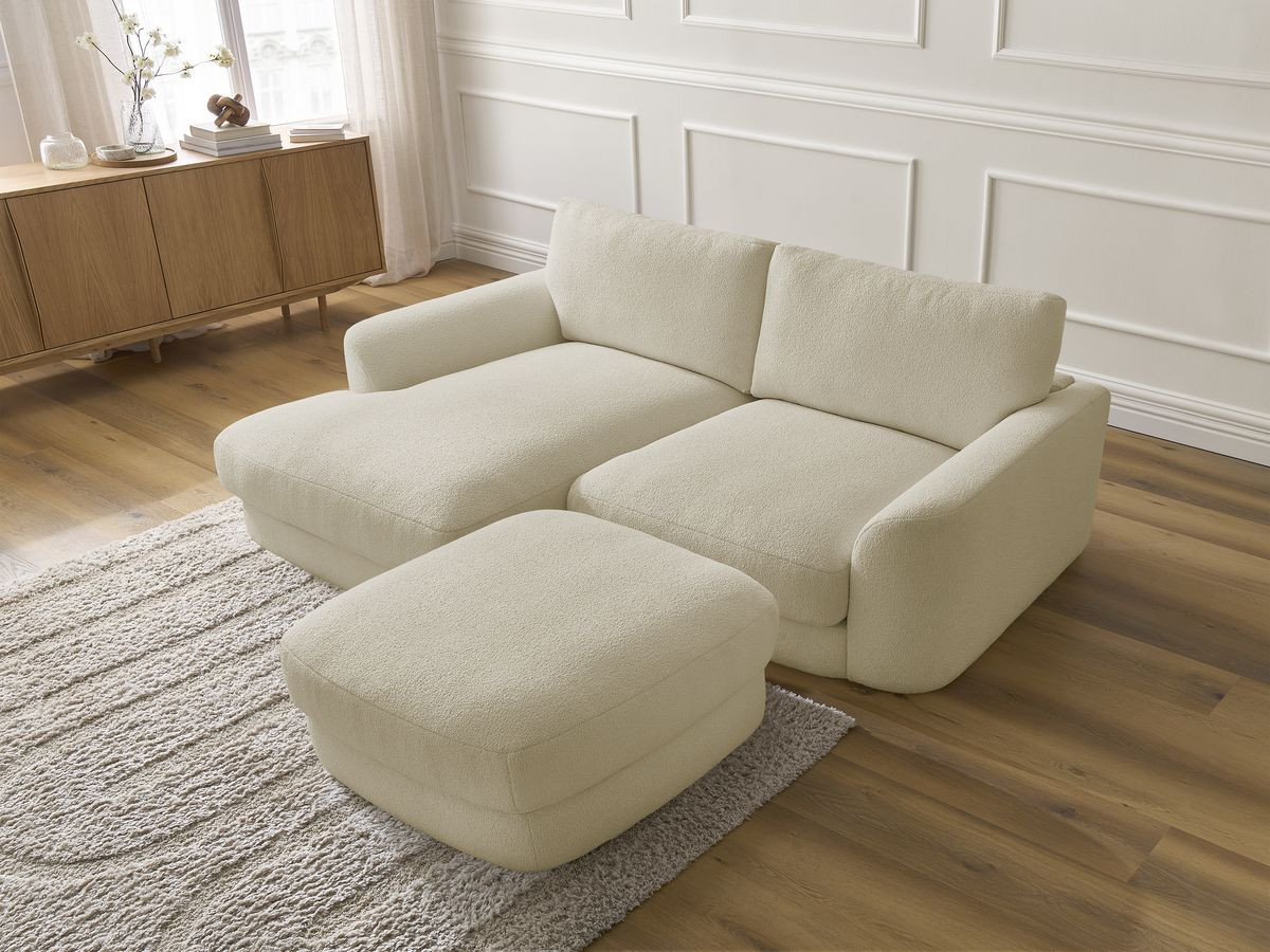Bobochic Leonore Ecksofa mit Pouf Bouclé-Stoff Beige Ecke links