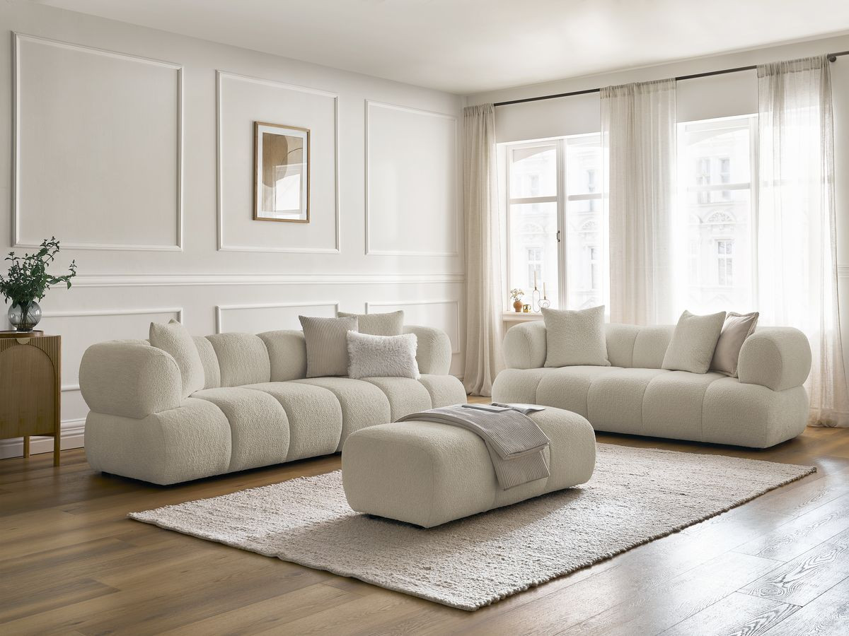 Bobochic Pamira Sofa 5-Sitzer mit Pouf Bouclé-Stoff Beige