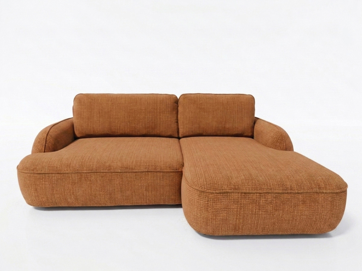 Bobochic Celeste Ecksofa mit Schlaffunktion und Bettkasten Stoff Orange Ecke rechts