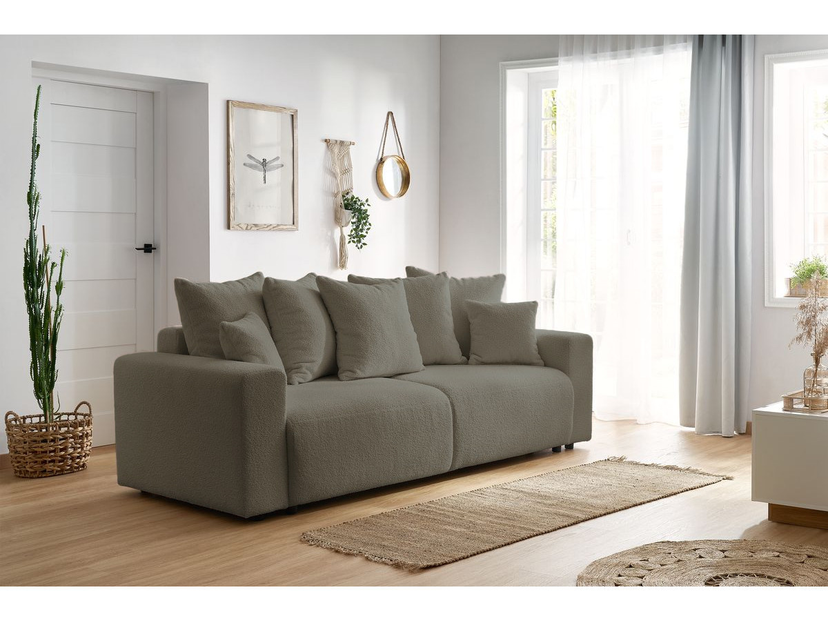 Bobochic Envy Schlafsofa 3-Sitzer mit Bettkasten Bouclé-Stoff Braun
