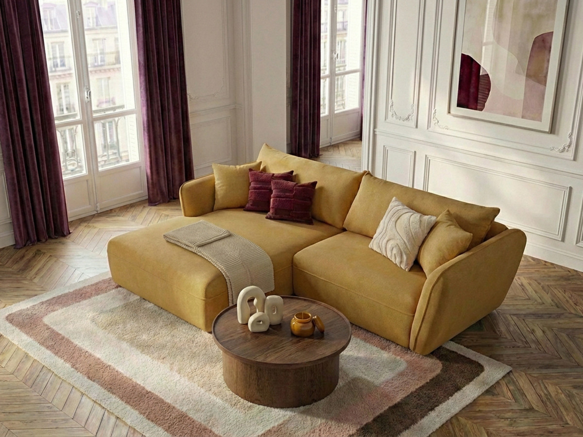 Bobochic Luigi Ecksofa Strukturstoff Gelb Ecke links