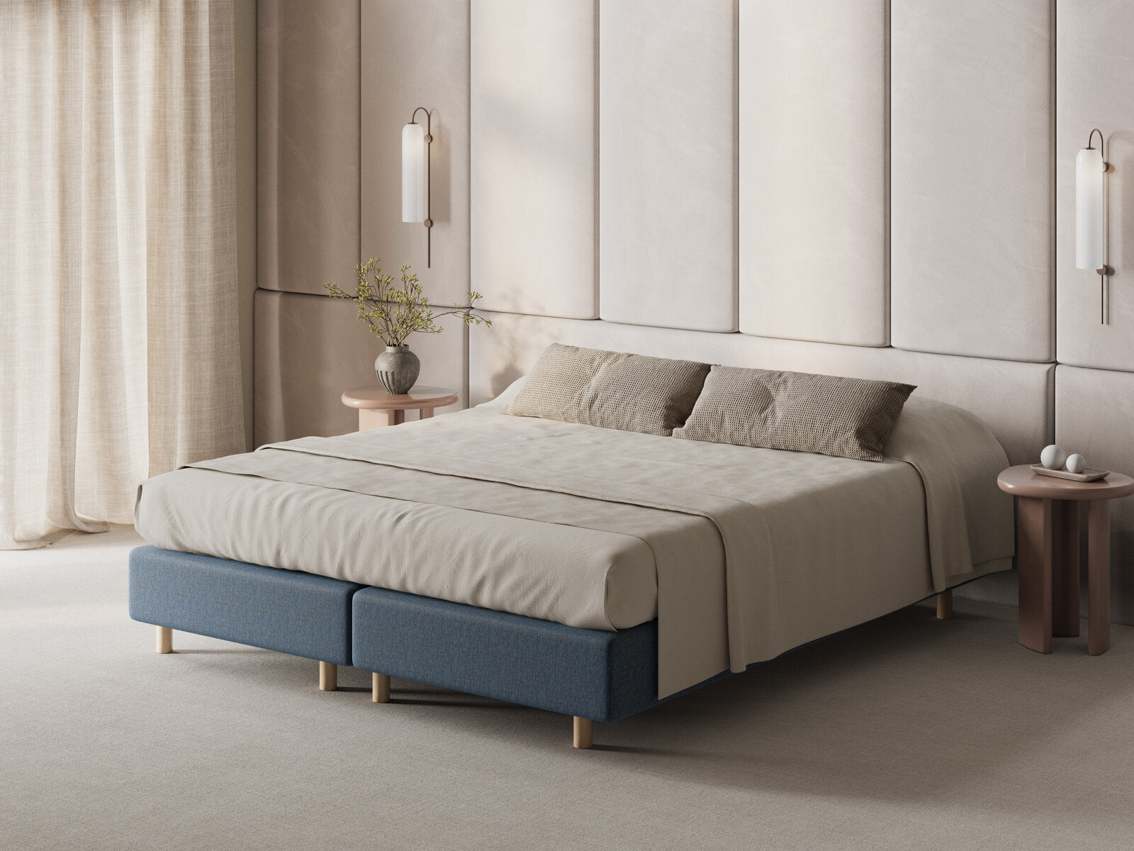 Micadoni Whale Bettgestell 140 cm (H 35 cm) Strukturierter Stoff Babel Dunkelblau 140x200