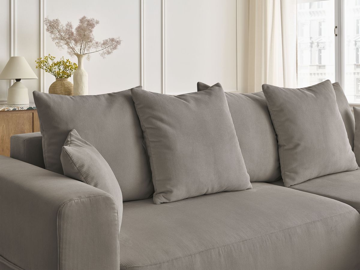 Bobochic Sidonie Ecksofa mit Schlaffunktion und Bettkasten Cordsamt Taupe