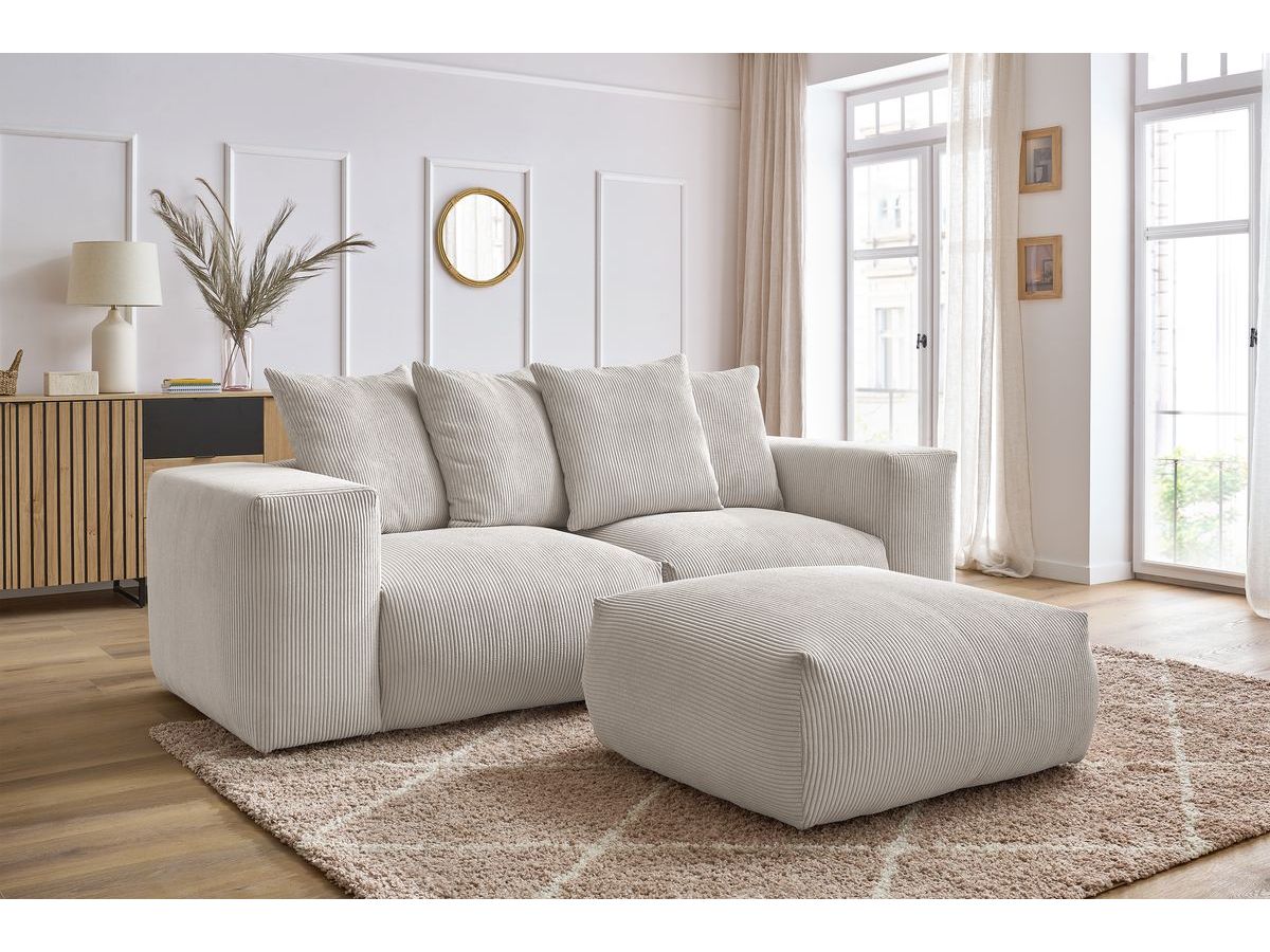 Bobochic Voltaire Sofa 4-Sitzer mit Pouf 248 × 100 cm Cordsamt Beige