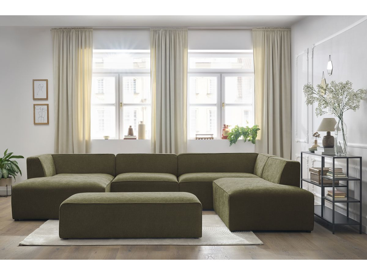 Bobochic Megeve Wohnlandschaft mit Pouf Strukturstoff Grün Ecke links