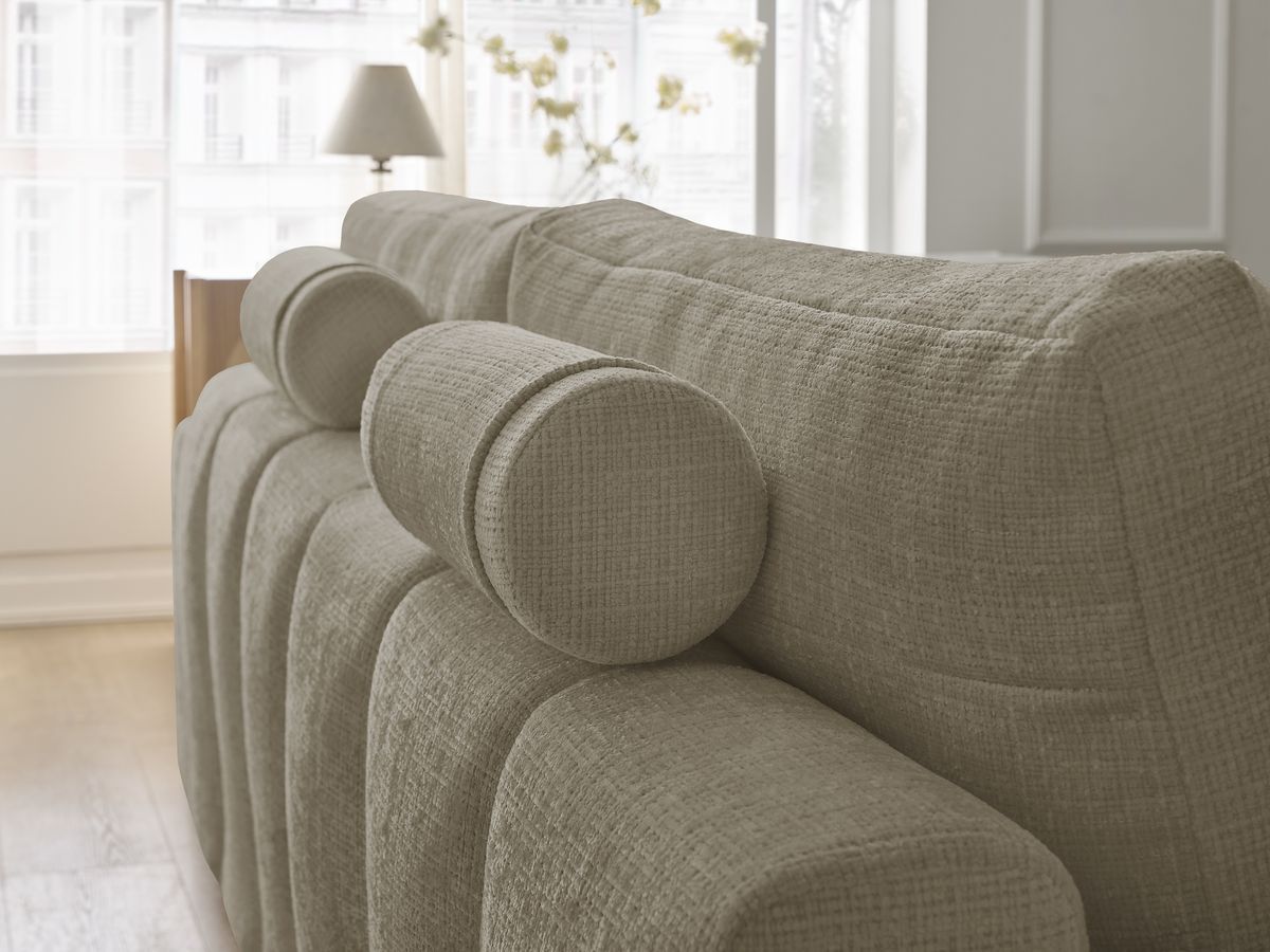 Bobochic Anakin Sofa 3-Sitzer mit Pouf, 2 Kissen Strukturstoff Taupe