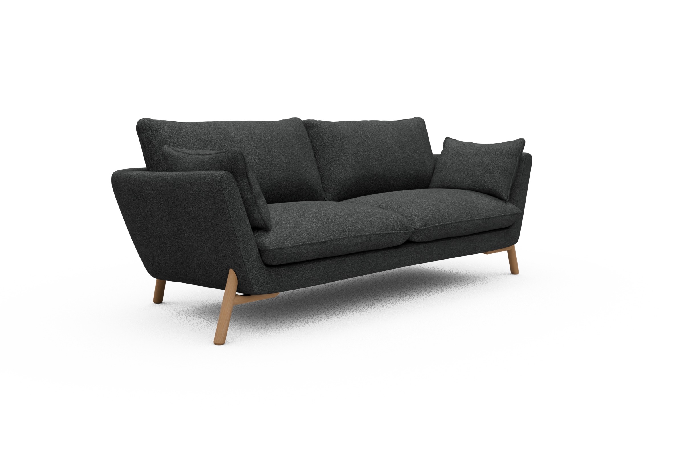 Sofa Emil 3-Sitzer Beinfarbe Eiche Natur Boucle-Charcoal