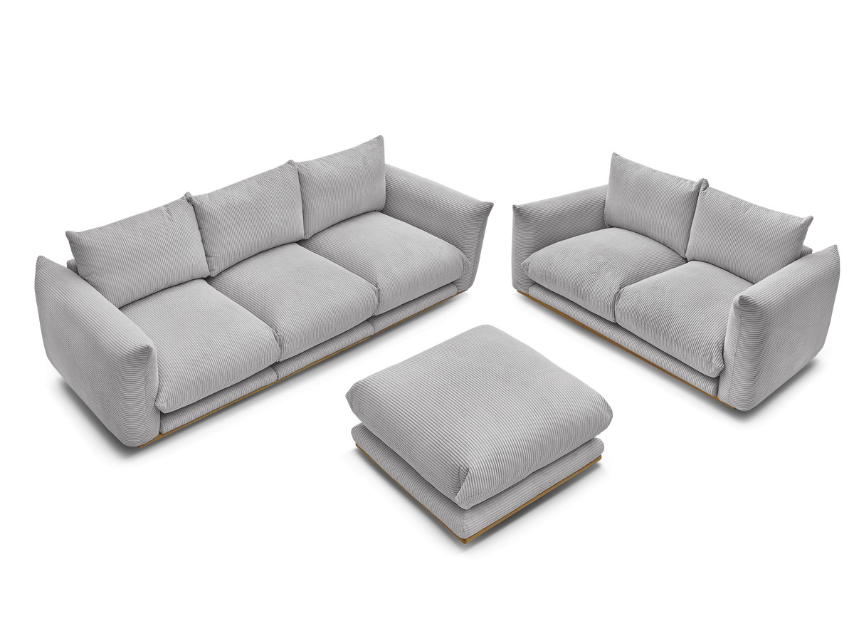 Bobochic Ernest Sofa 5-Sitzer mit Pouf Cordsamt Hellgrau