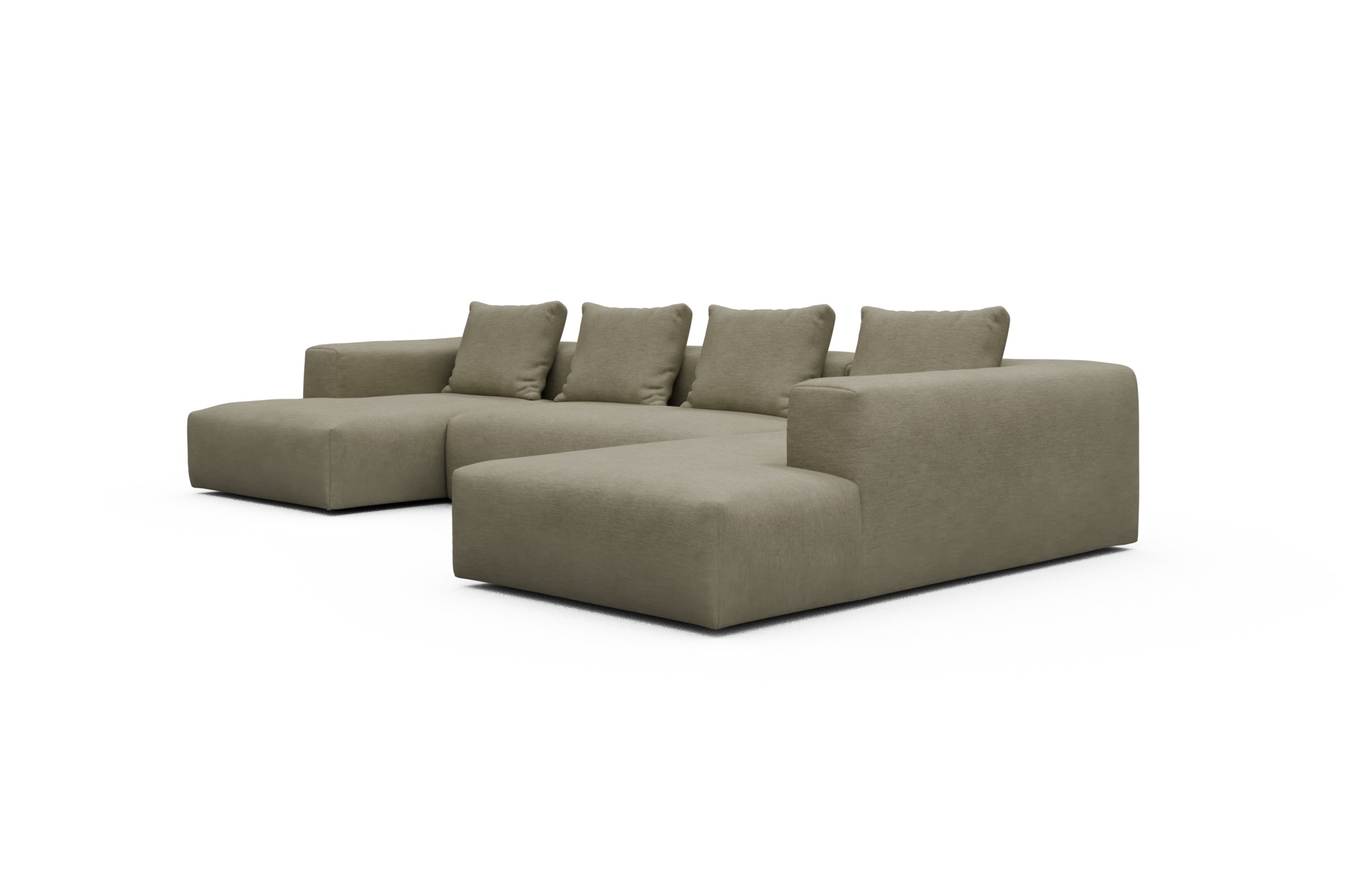 Wohnlandschaft Fred Relax-Ecke rechts mit 2-Sitzer und Chaiselongue links Flachgewebe Vivus 571-Dusty-Sand