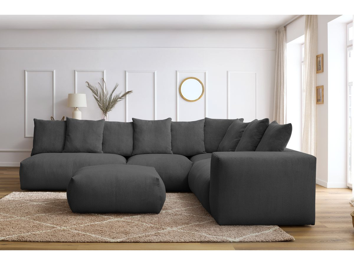 Bobochic Voltaire Ecksofa mit Pouf 322 × 268 cm Cordsamt Dunkelgrau Ecke rechts