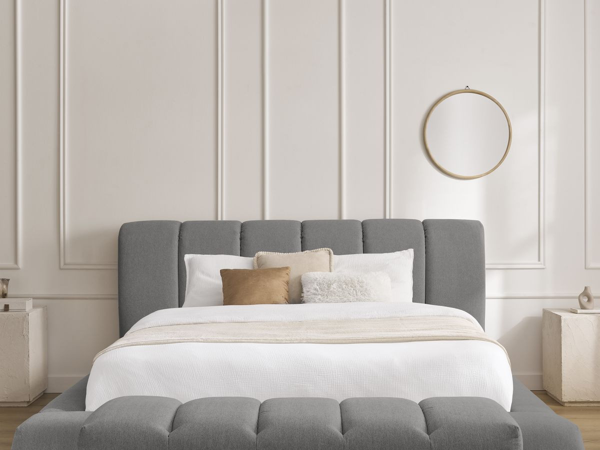 Bobochic Denali Polsterbett mit Bettkasten mit Bettbank Stoff Dunkelgrau, Liegefläche 160 × 200 cm