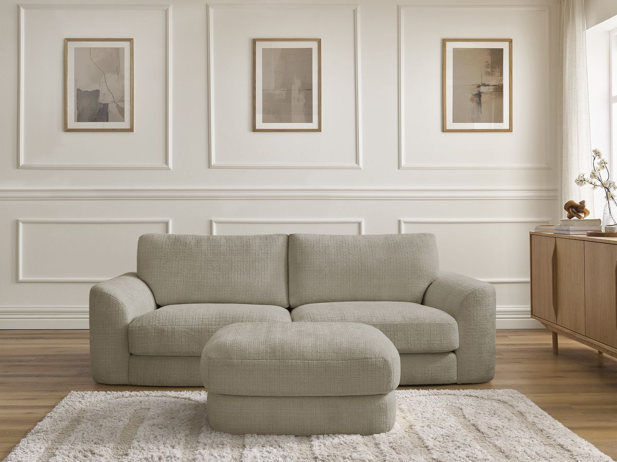 Bobochic Leonore Sofa 3-Sitzer mit Pouf Strukturstoff Taupe