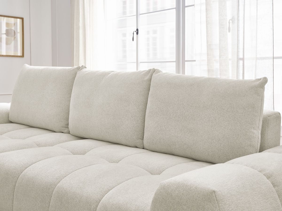 Bobochic Everest Ecksofa mit Schlaffunktion und Bettkasten 318 × 180 cm, 3 Kissen Melange-Stoff Weiß Ecke links