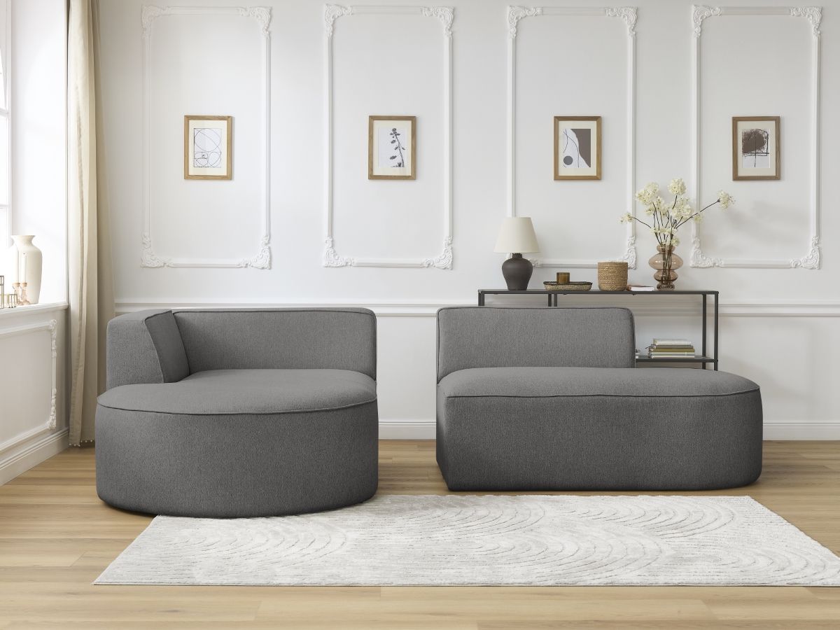 Bobochic Rousseau Ecksofa Melange-Stoff Dunkelgrau Ecke links