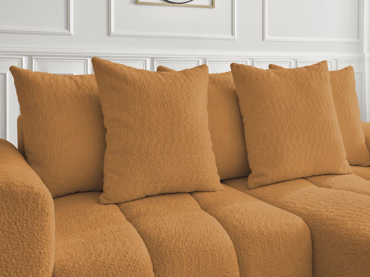 Bobochic Roxelane Ecksofa mit Schlaffunktion und Bettkasten und Pouf 258 × 150 cm Bouclé-Stoff Gelb Ecke rechts