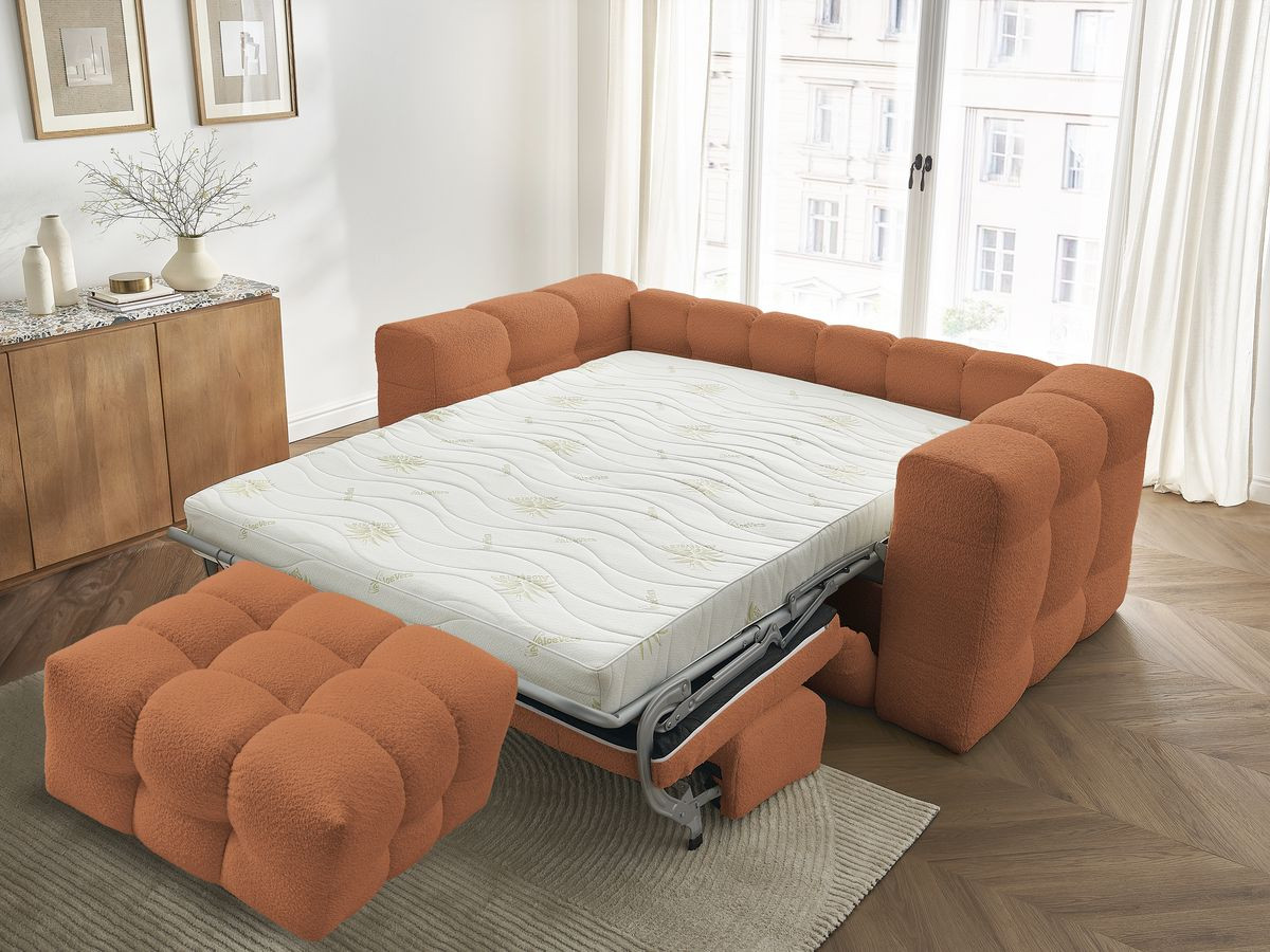 Bobochic Cloud Schlafsofa 3-Sitzer mit Pouf Bouclé-Stoff Orange