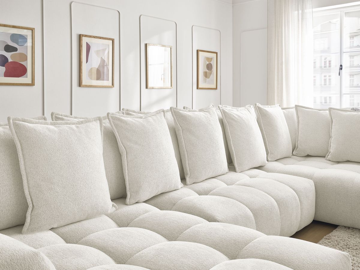 Bobochic Everest Wohnlandschaft, 14 Kissen Melange-Stoff Weiß Ecke links