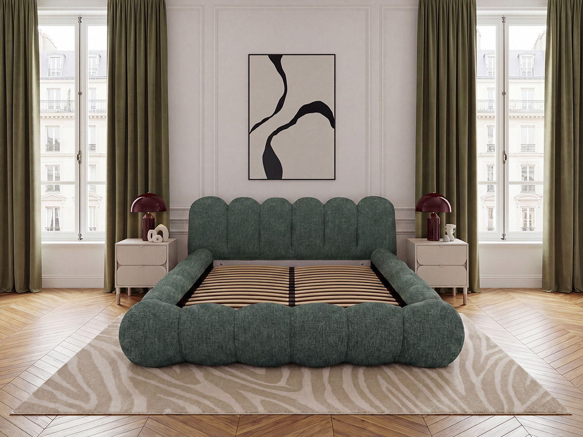Bobochic Bobby Polsterbett Melange-Stoff Grün, Liegefläche 140 × 190 cm