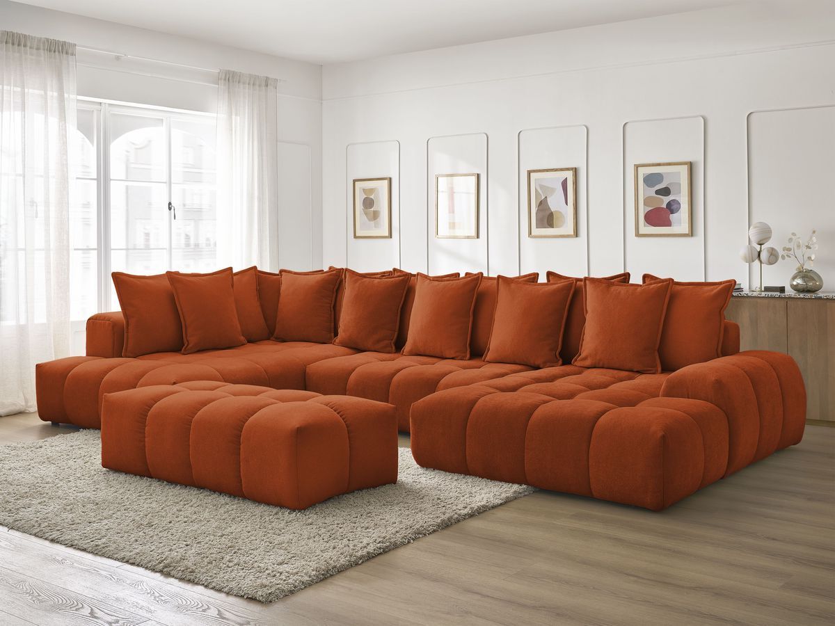Bobochic Everest Wohnlandschaft mit Pouf, 14 Kissen Strukturstoff Orange Ecke rechts