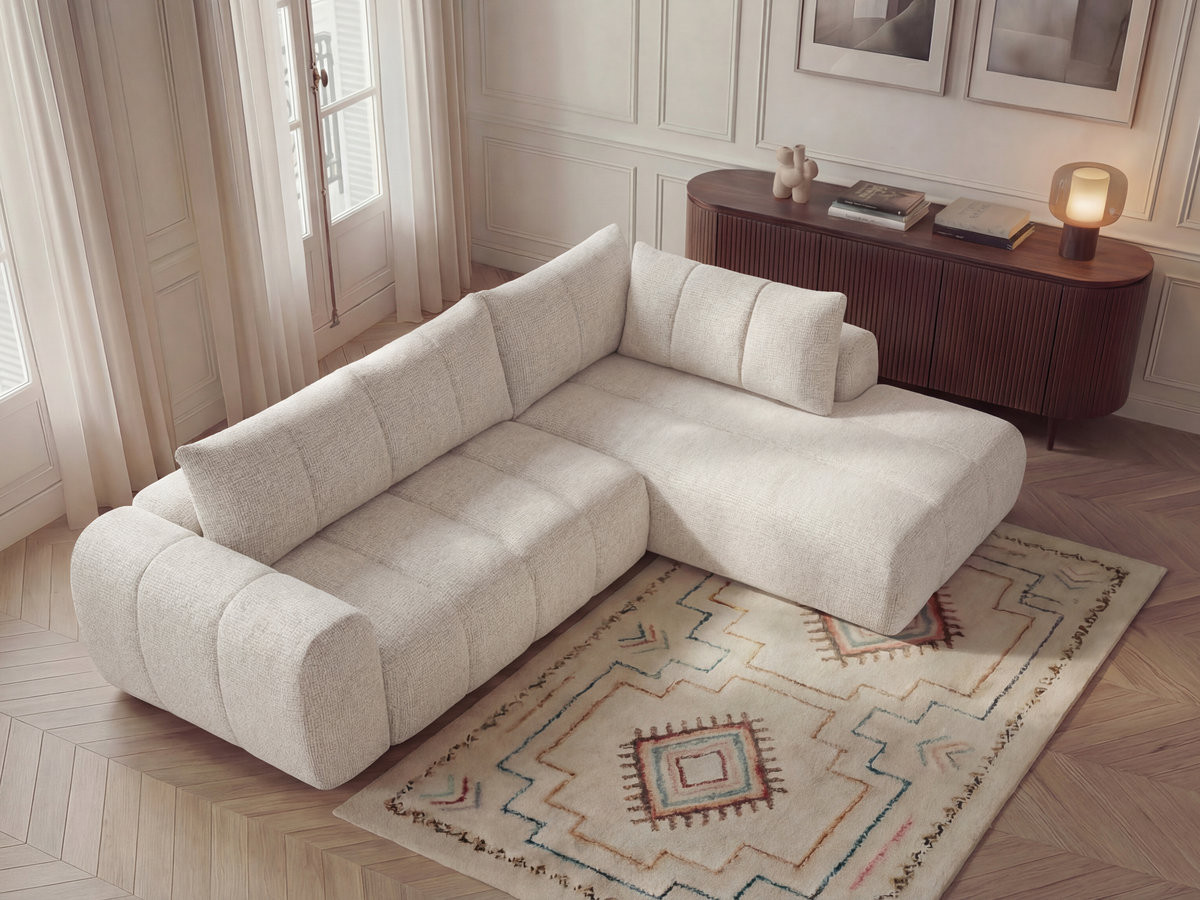 Bobochic Nesty Ecksofa in L-Form, 256 cm Melange-Stoff Beige Ecke rechts