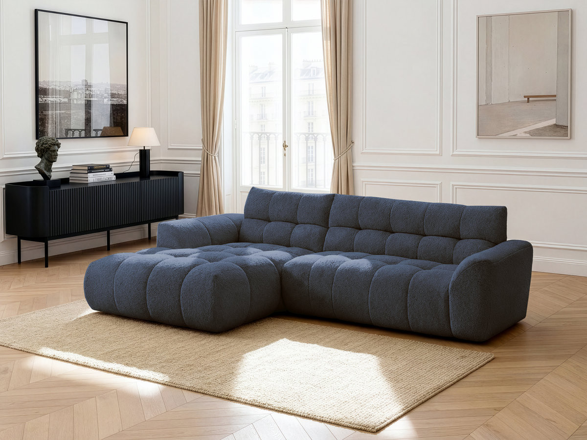 Bobochic Jaya Ecksofa Chenille Dunkelblau Ecke links