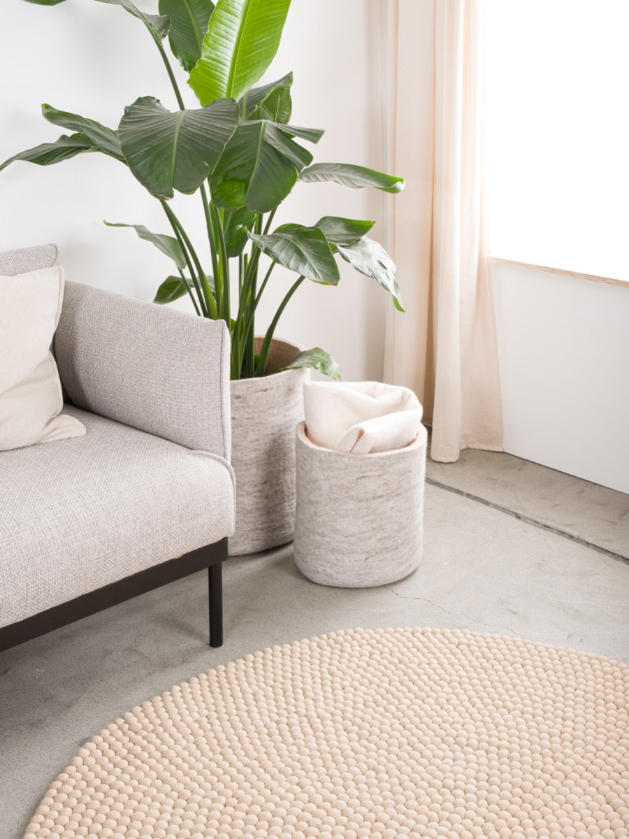 myfelt Levi Filzkugelteppich Beige rund Ø 50 cm