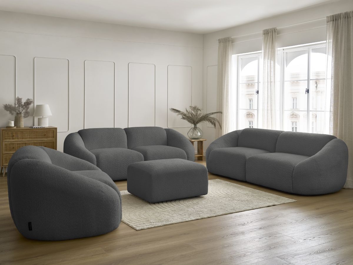 Bobochic Tina Sofa 7-Sitzer mit Pouf Bouclé-Stoff Dunkelgrau