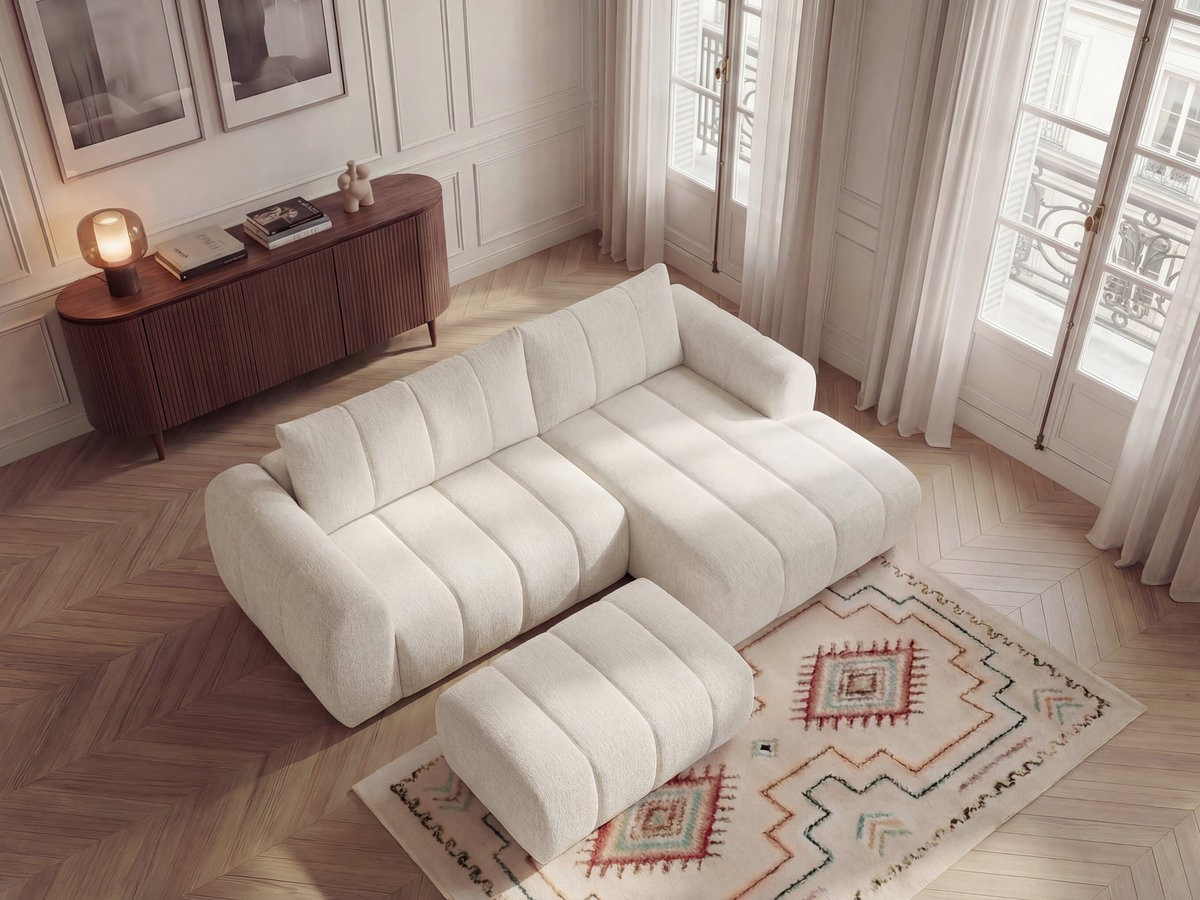 Bobochic Nesty Ecksofa 272 cm mit Pouf Melange-Stoff Beige Ecke rechts