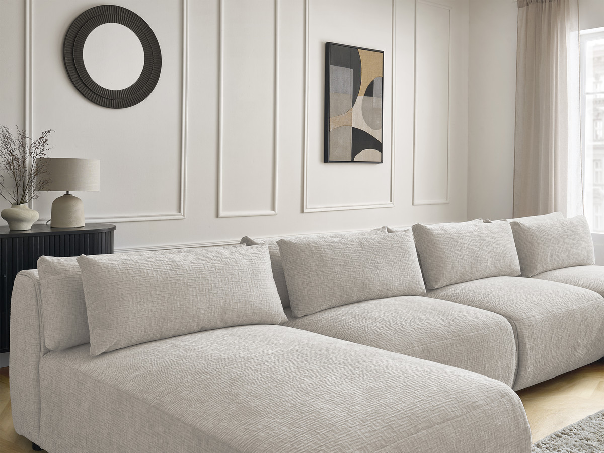Bobochic Jana Wohnlandschaft mit großem Pouf Strukturstoff Beige