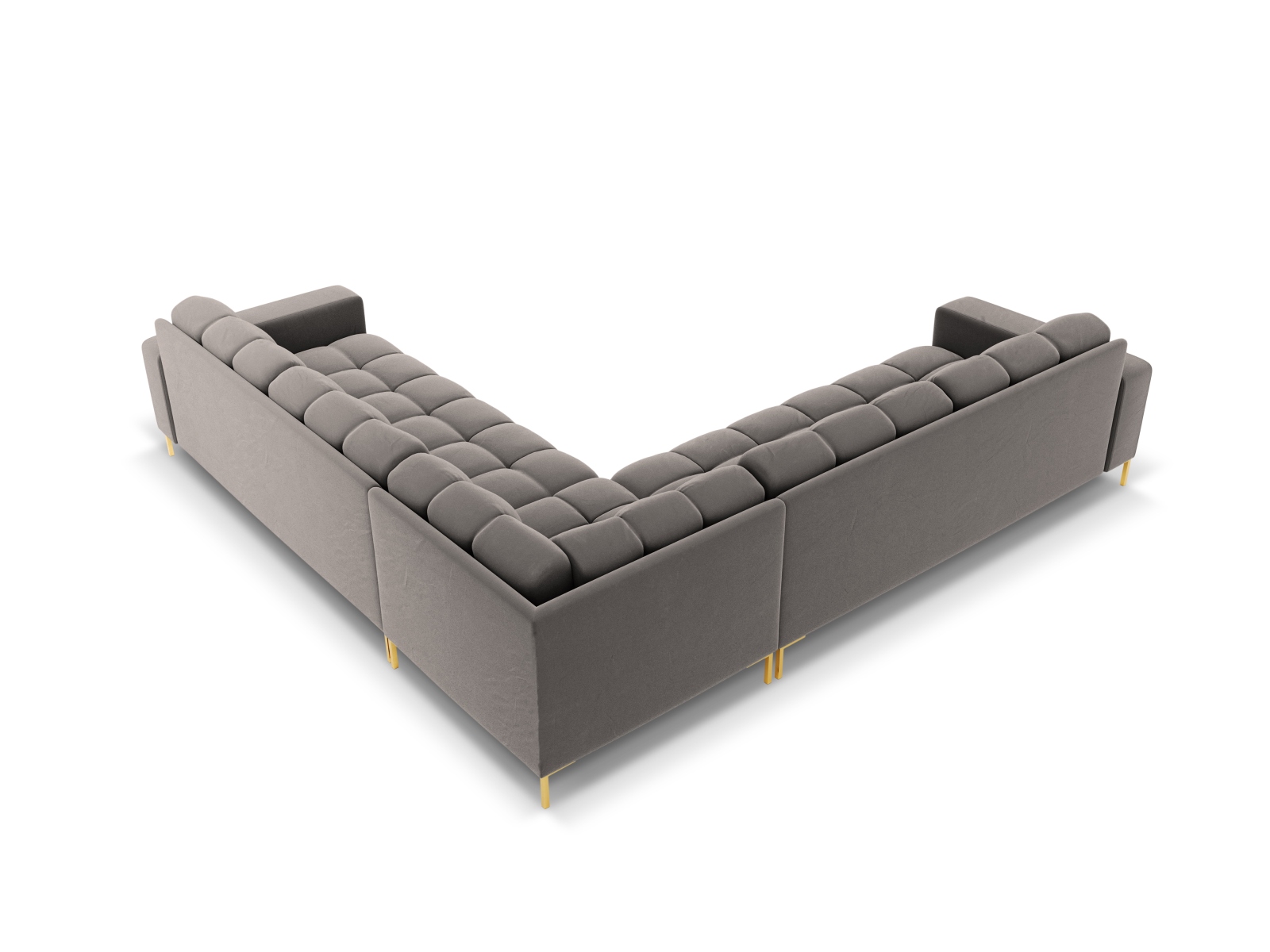 Cosmopolitan Design Symmetrisches Ecksofa Bali 6-Sitzer Samt Bluvel Hellgrau Beine Gold