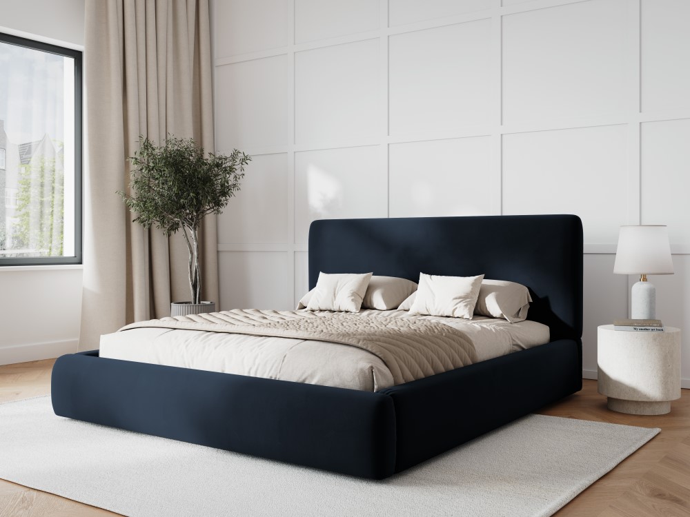 Cosmopolitan Design Stauraumbett mit Kopfteil Colonel 180x200 Samt Riviera Marineblau