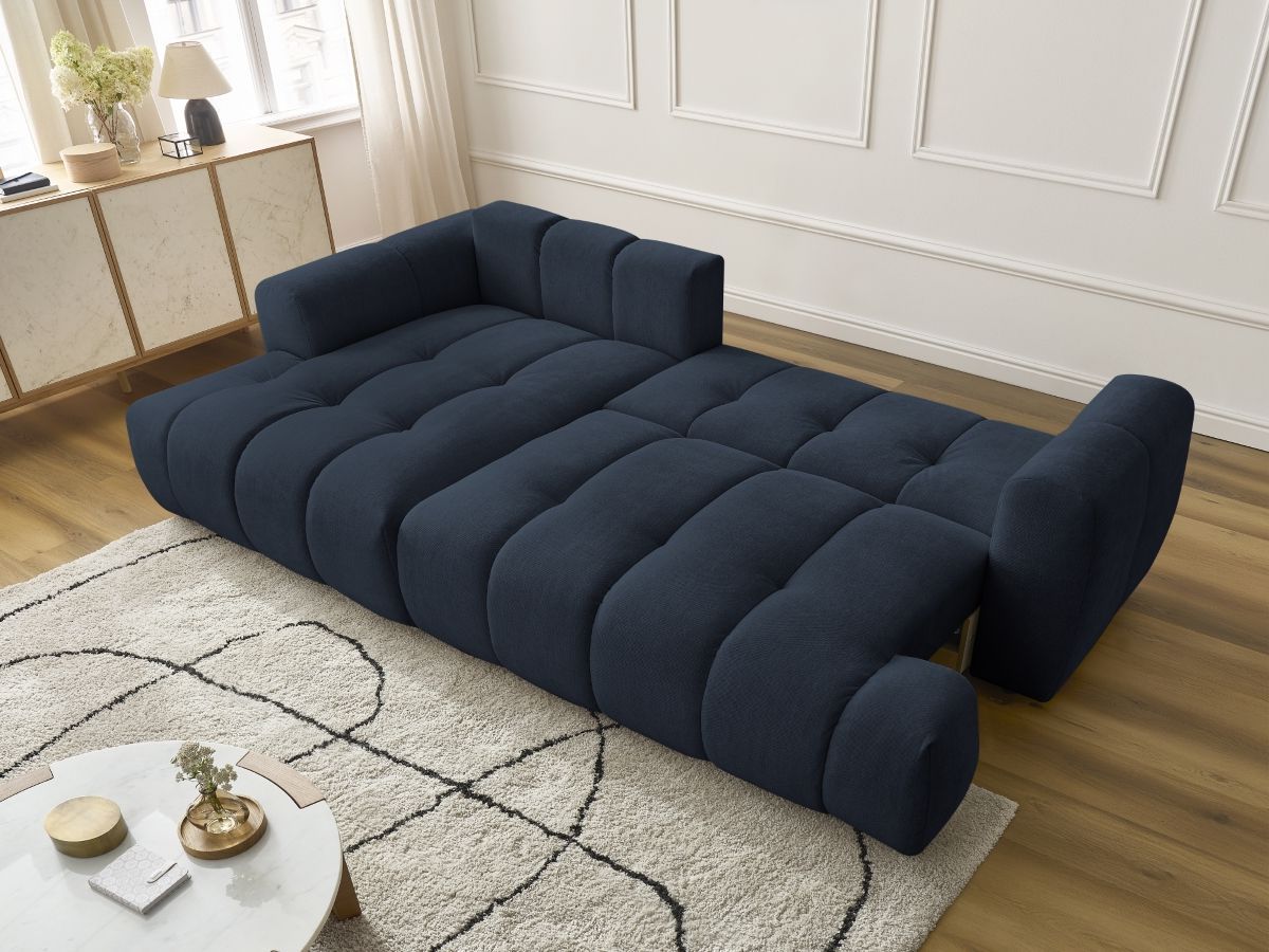 Bobochic Fuji Ecksofa mit Schlaffunktion und Bettkasten 292 × 160 cm Stoff Dunkelblau Ecke links