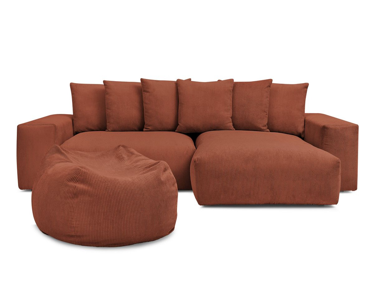 Bobochic Voltaire Ecksofa mit Pouf 310 × 174 cm Cordsamt Orange